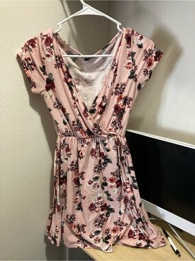 Blush Pink Floral Wrap Mini Dress with Side Tie